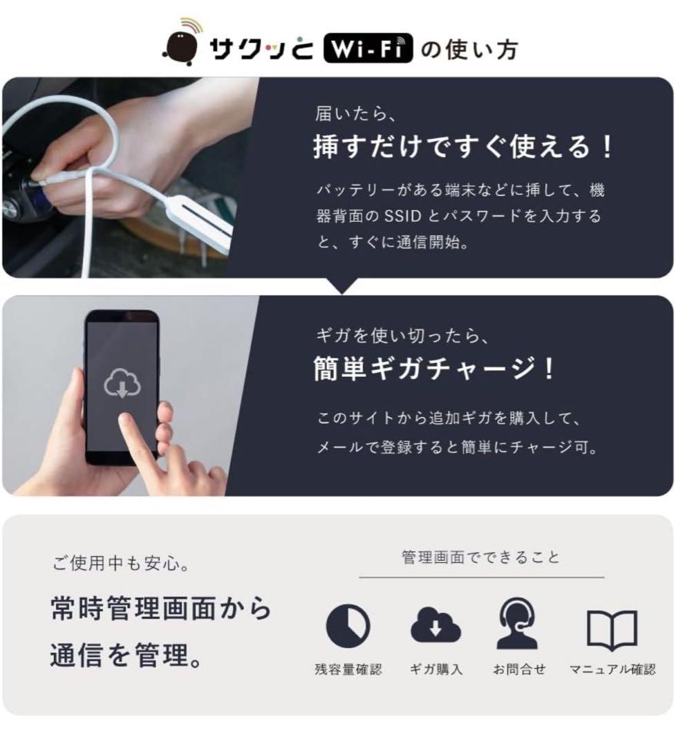 サクッとWiFi Light ギガチャージ型モバイルWi-Fi SIMフリー