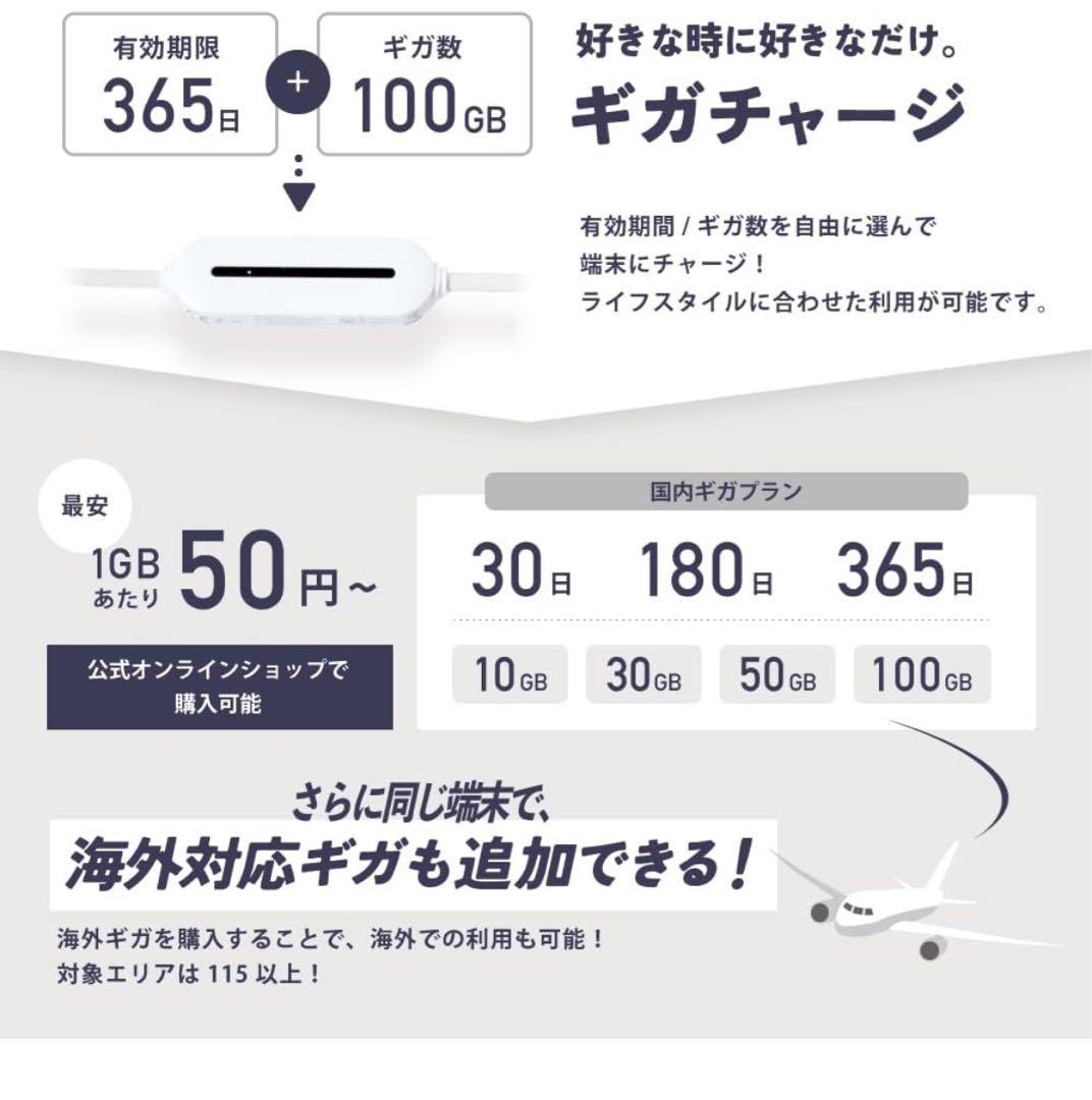 サクッとWiFi Light ギガチャージ型モバイルWi-Fi SIMフリー