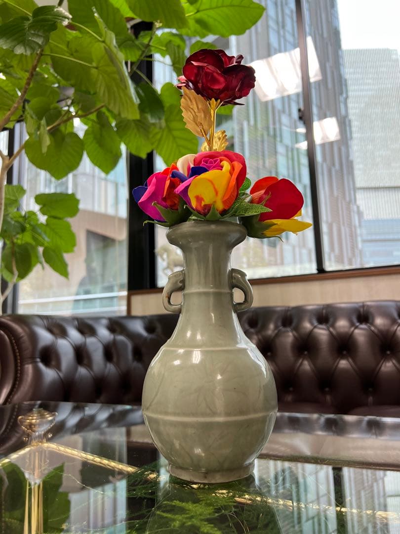 中国宋元竜泉窯刻花文龍耳瓶骨董唐物アンティーク古美術品コレクション江戸青磁