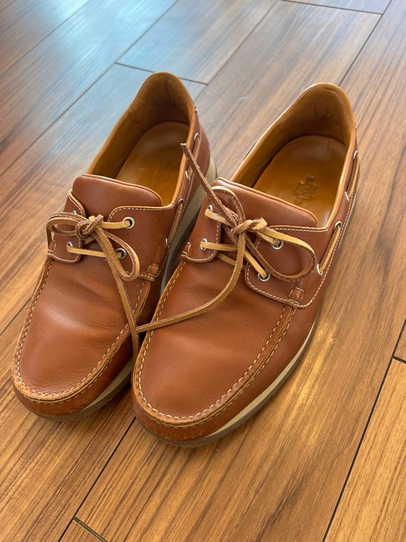 エルメス　ブラウンレザー デッキシューズ　26.5 42 1/2