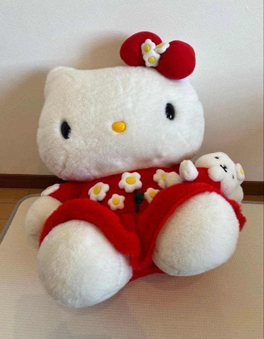 【美品】【希少】ハローキティ ぬいぐるみ 大 特大 花柄ドレス レトロ 限定