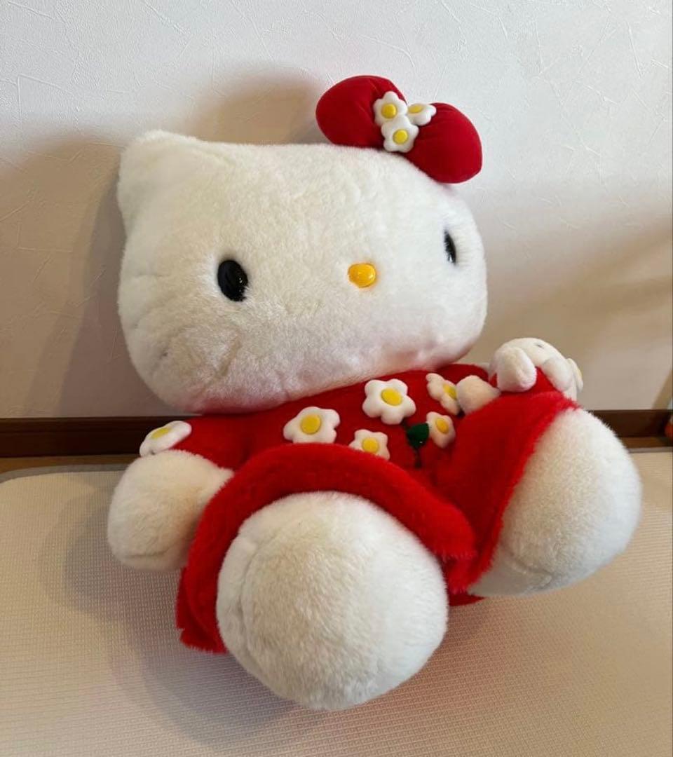 【美品】【希少】ハローキティ ぬいぐるみ 大 特大 花柄ドレス レトロ 限定