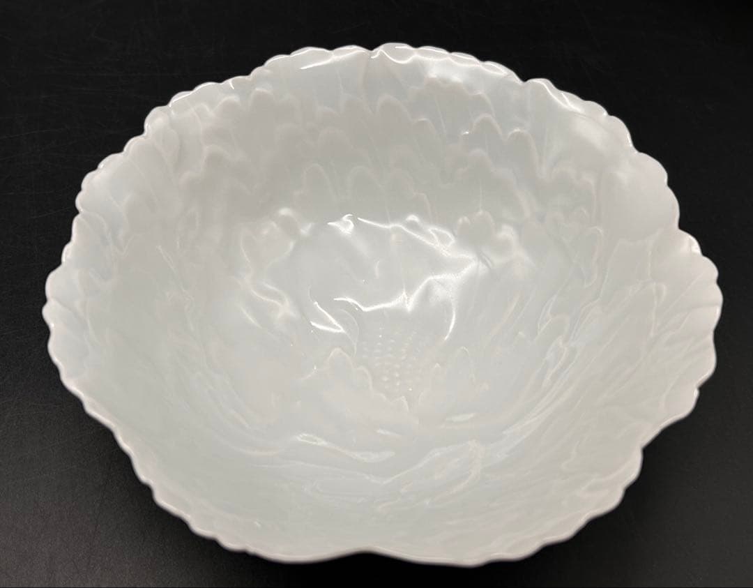 【希少品】樋口一星　白磁　牡丹　中鉢 6客