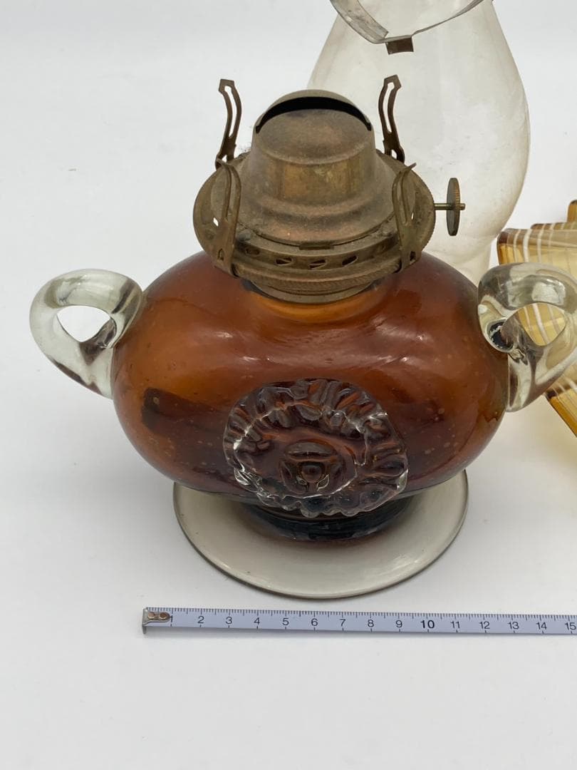 【希少・美品】小樽ガラス製 アンティークオイルランプ