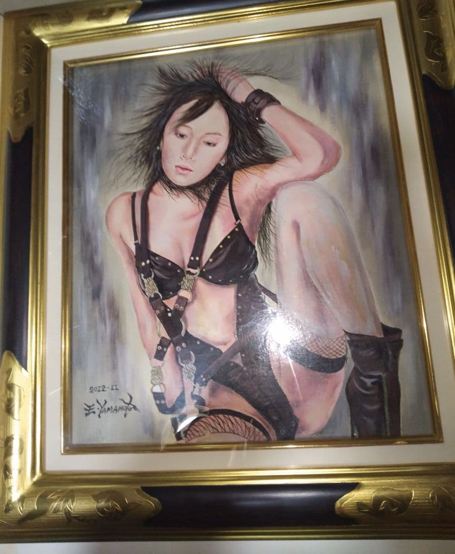 裸婦、美人画、油彩８号、しなりK山本英二、額縁、真作、肉筆、高塚省吾、森本草介。