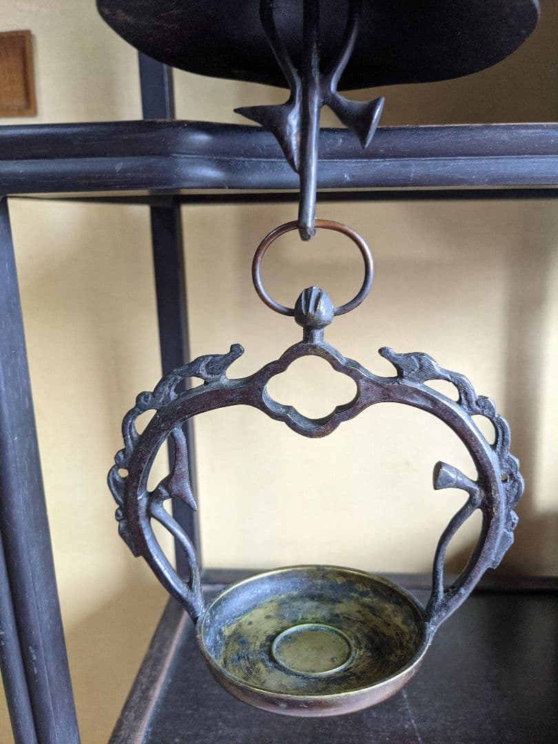 ⭐️神社 寺社 仏閣 吊り下げ式 蓮華 燭台 唐金 灯り アンティーク 骨董品