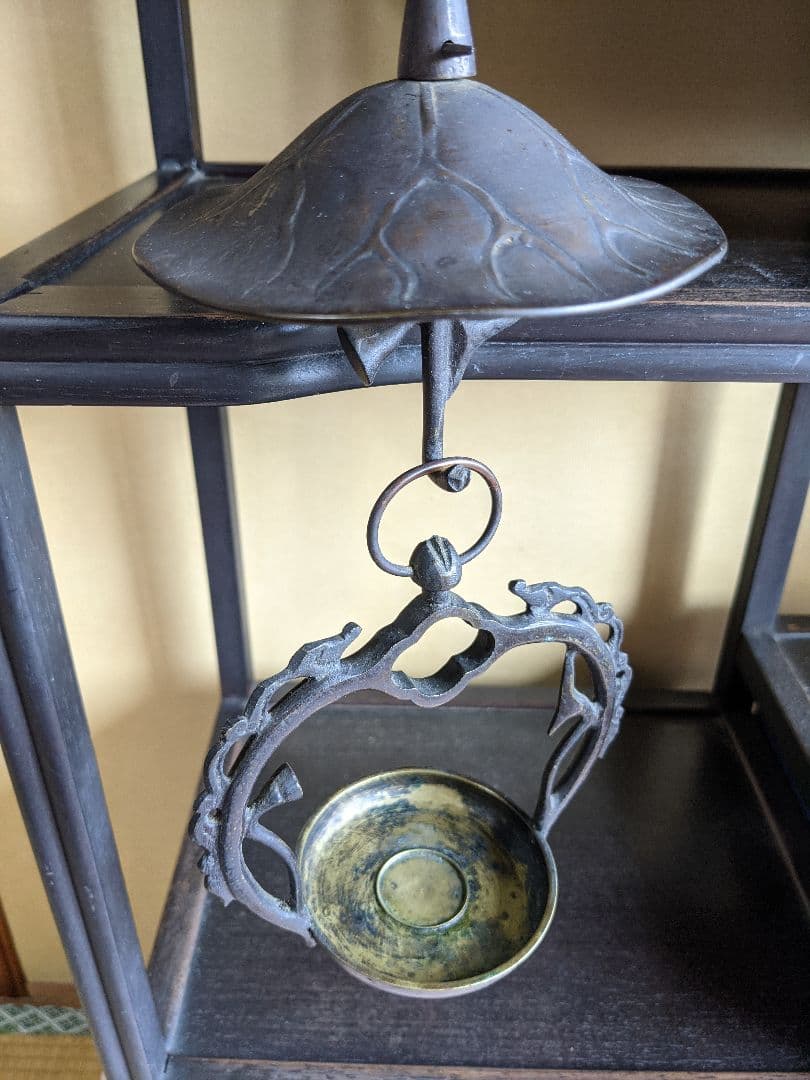 ⭐️神社 寺社 仏閣 吊り下げ式 蓮華 燭台 唐金 灯り アンティーク 骨董品