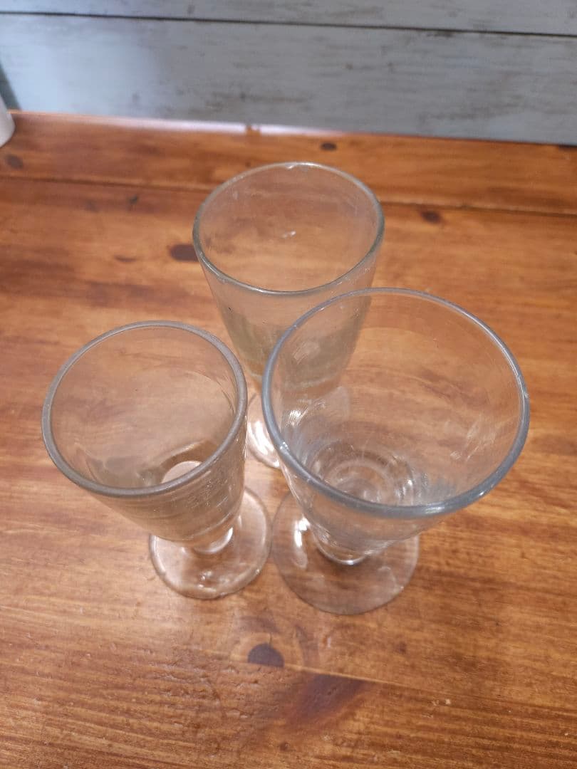 フランス アンティーク 厚手の吹き硝子 アブサングラス 3脚セット