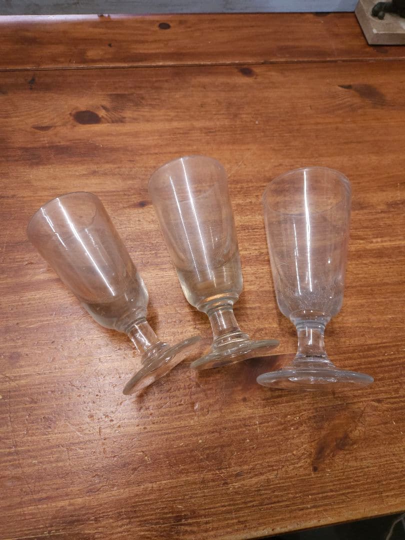 フランス アンティーク 厚手の吹き硝子 アブサングラス 3脚セット