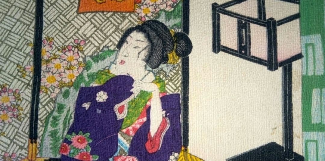 浮世絵、田舎源氏五十四帖八話花の緑、チリメン画(縮細）、二代歌川国貞画