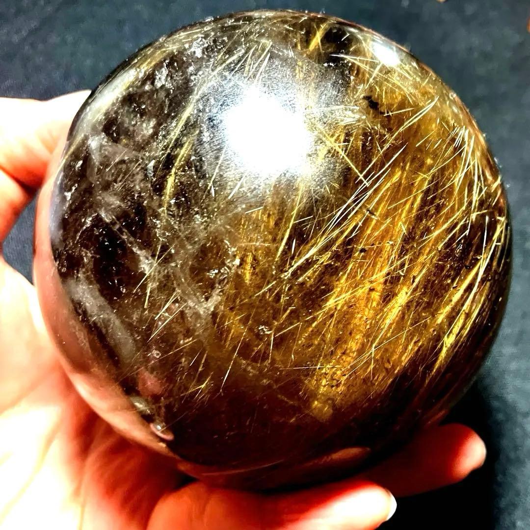 超絶綺麗✨超特大　98mm ゴールドルチルクォーツ　丸玉スフィア　金針水晶