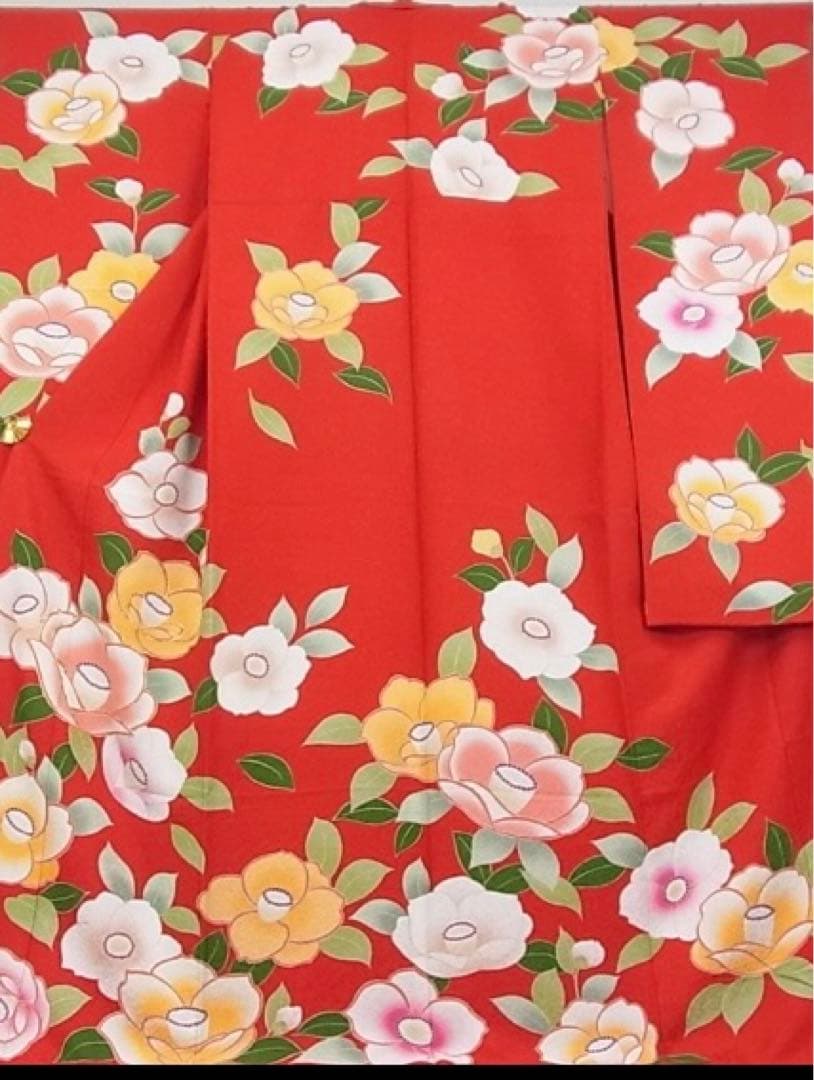 振袖フルセット　赤　椿