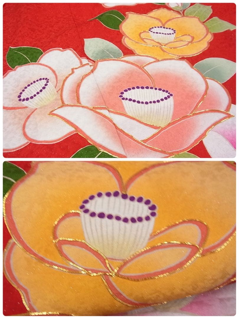 振袖フルセット　赤　椿