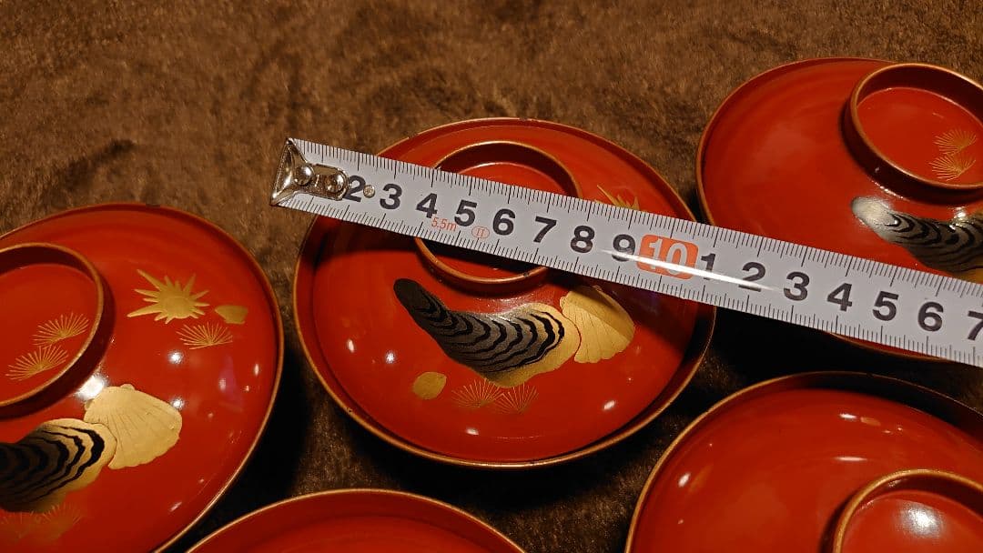 輪島塗　漆器　金蒔絵　蒔絵　蓋椀　蛤の図　人間国宝　５客