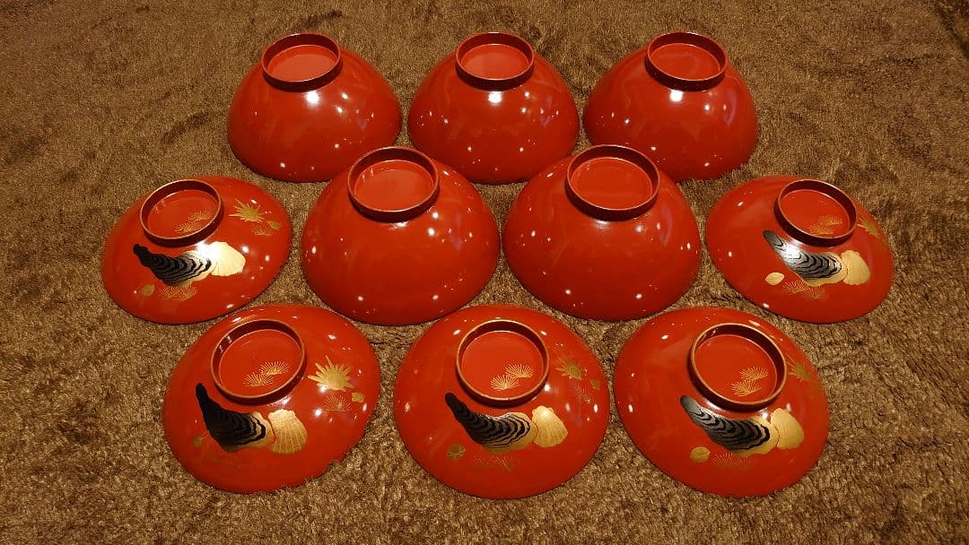 輪島塗　漆器　金蒔絵　蒔絵　蓋椀　蛤の図　人間国宝　５客