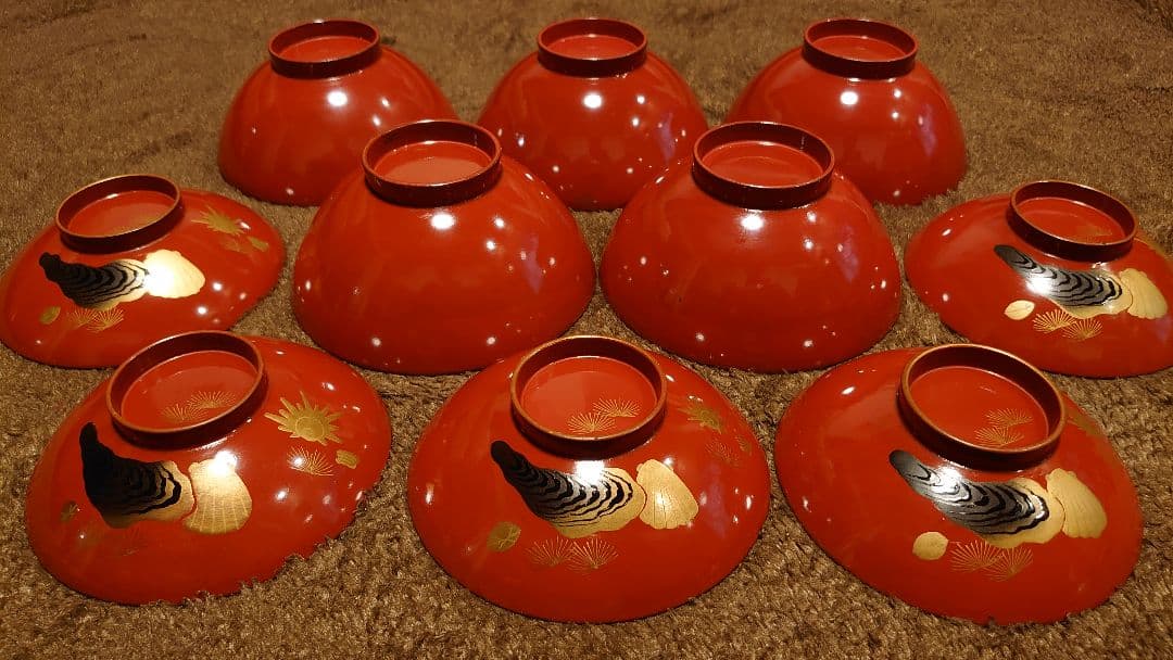 輪島塗　漆器　金蒔絵　蒔絵　蓋椀　蛤の図　人間国宝　５客