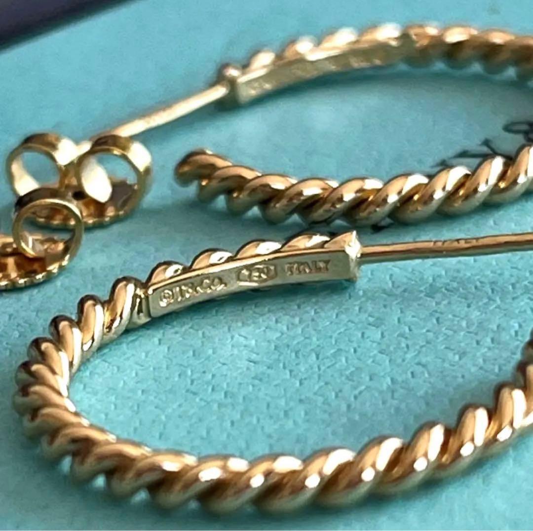 【希少】美品！Tiffany ツイスト フープ ピアス YG 18金 k18