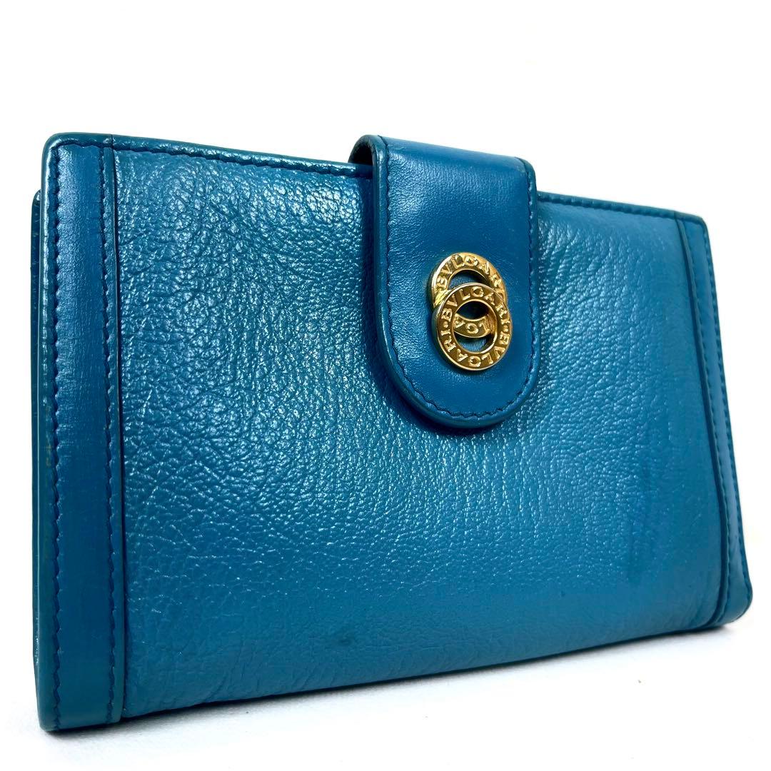 ブルガリ　折り財布　ダブルリング　がま口　レザー　ターコイズ　ドッピオトンド