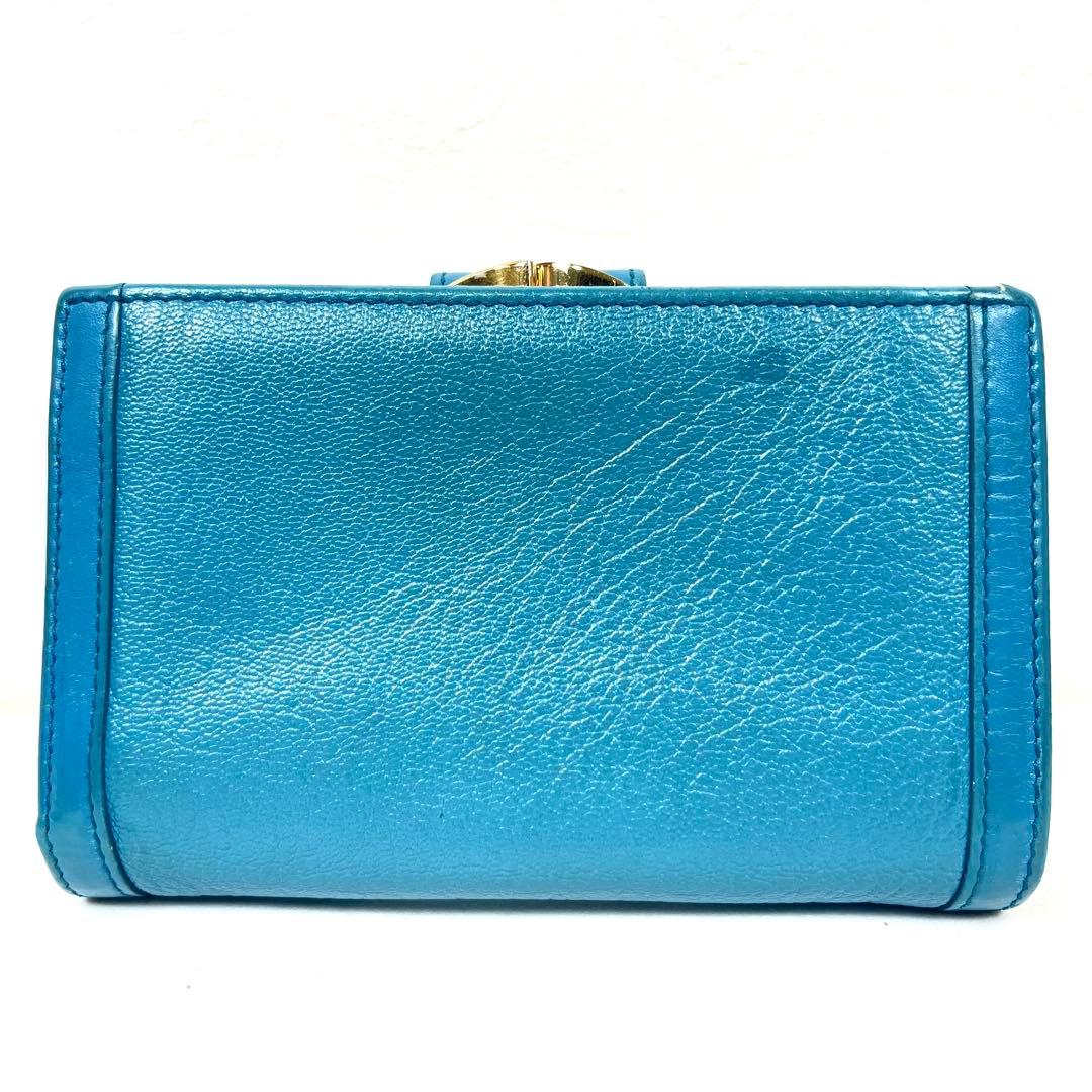 ブルガリ　折り財布　ダブルリング　がま口　レザー　ターコイズ　ドッピオトンド