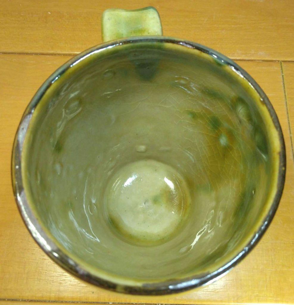 hn 人間国宝 金城次郎 壷屋焼マグカップ(笑魚海老紋カップ）栞 共箱