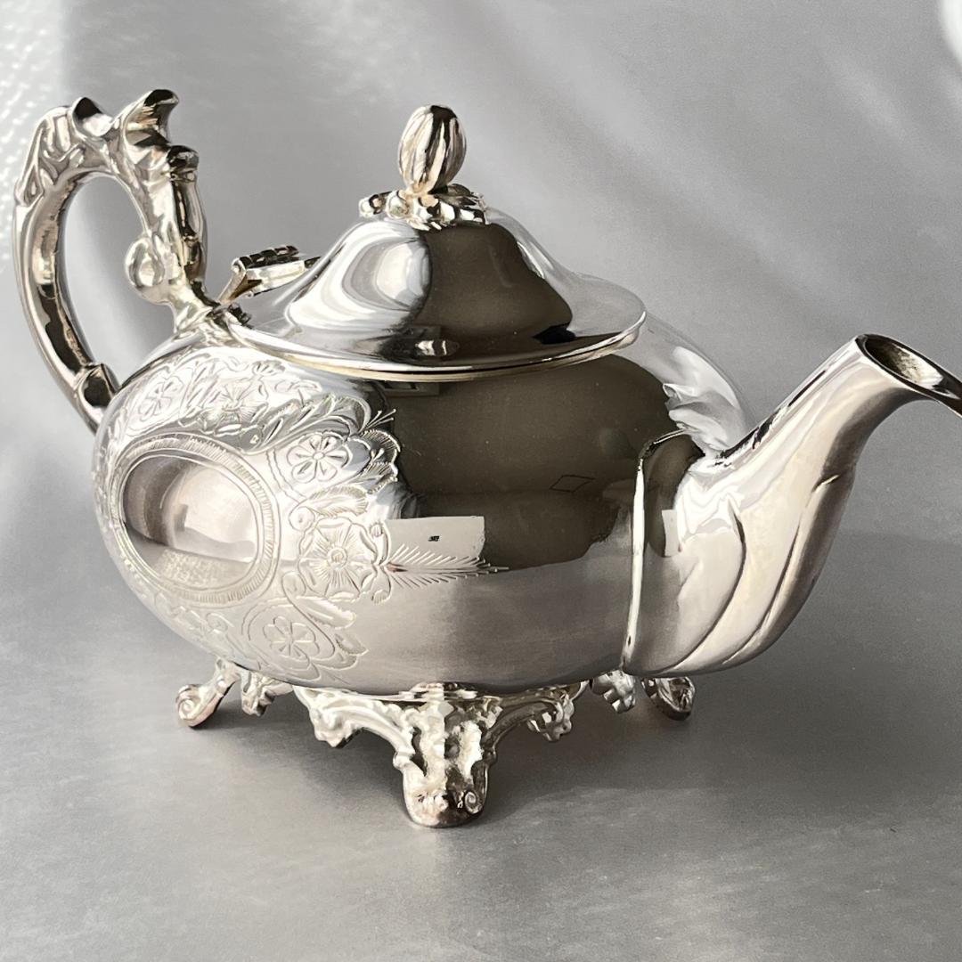 【英国】 ビクトリアンのティーセット 3点【シルバープレート】ティーポット