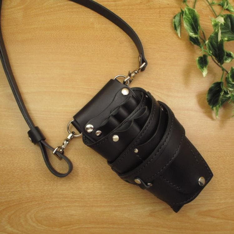 オールブラック　５丁差し　革ベルト付き　本革シザーケース　SCL-128/CKL