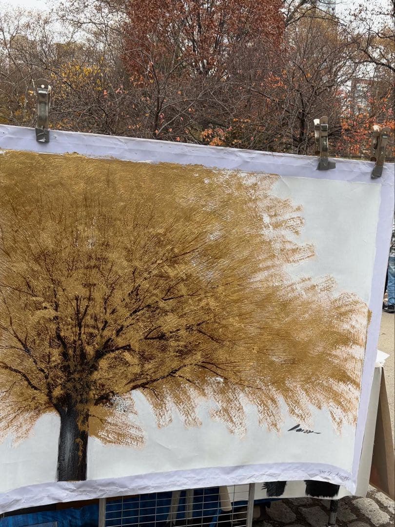 金色の木の絵縦 94cm × 横 125cm