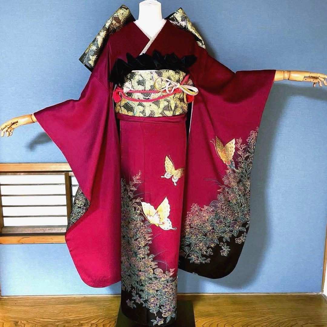 振袖フルセット　高身長　金彩友禅　成人式振袖　振袖　裄丈69 バタフライ