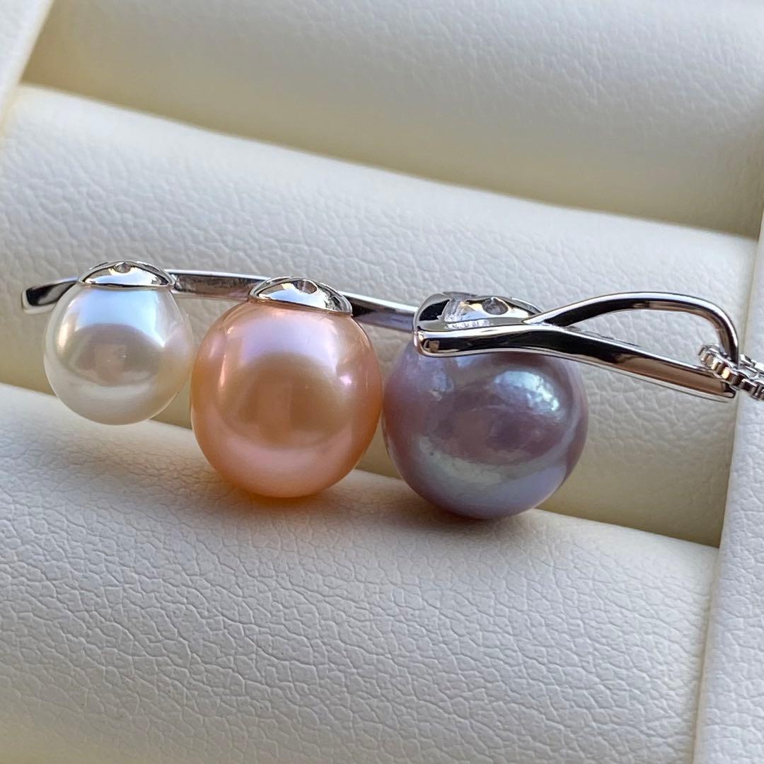 本真珠　淡水エジソンパールネックレストップ　3粒PT577+L856まとめ