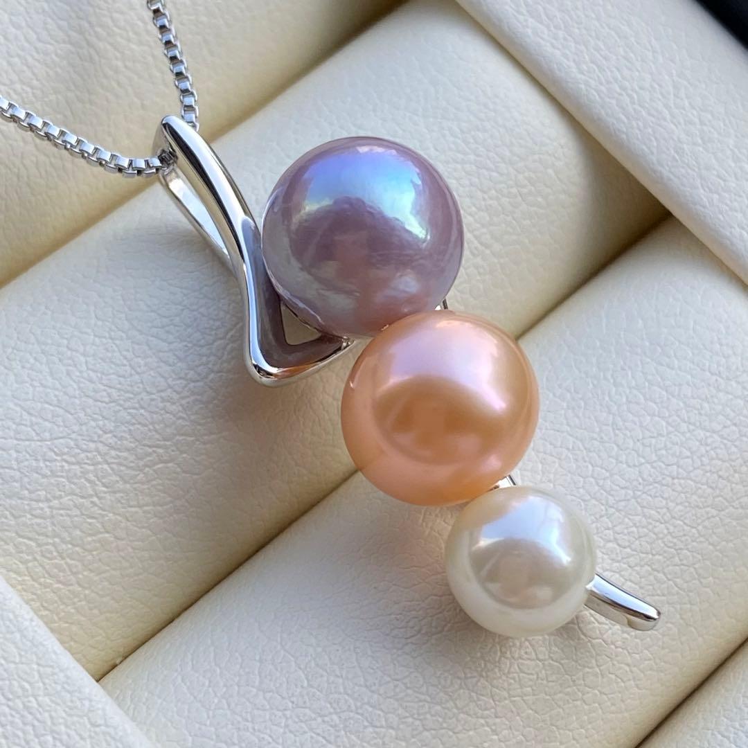 本真珠　淡水エジソンパールネックレストップ　3粒PT577+L856まとめ