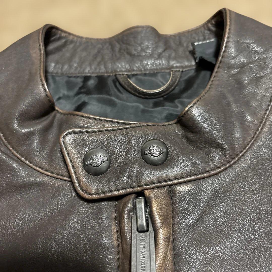 Sサイズ ハーレーダビッドソン　シングルライダースジャケット　ブラウン