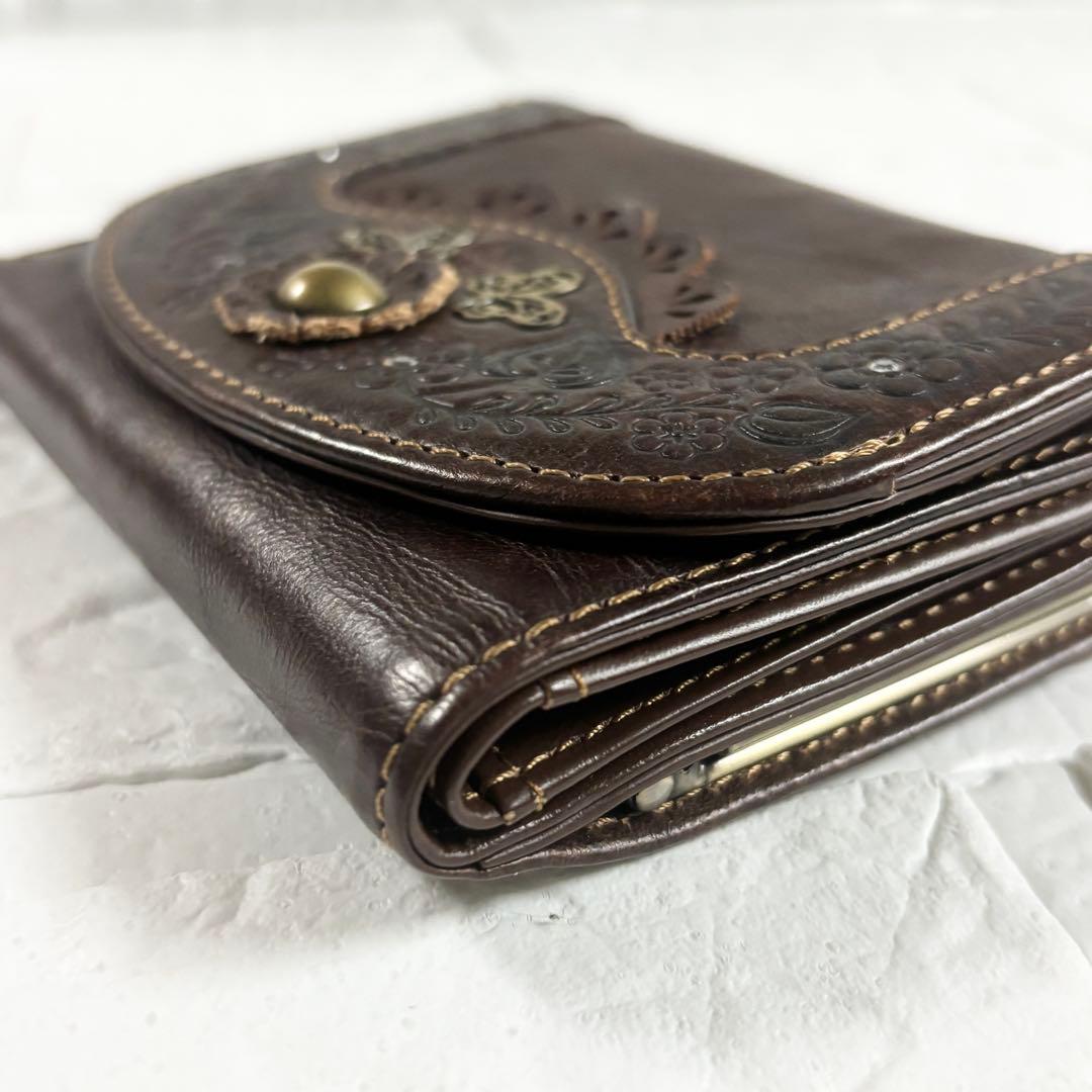 ニ*ラ様 ANNA SUI アナスイ 三つ折り財布 がま口 レザー ブラウン 蝶