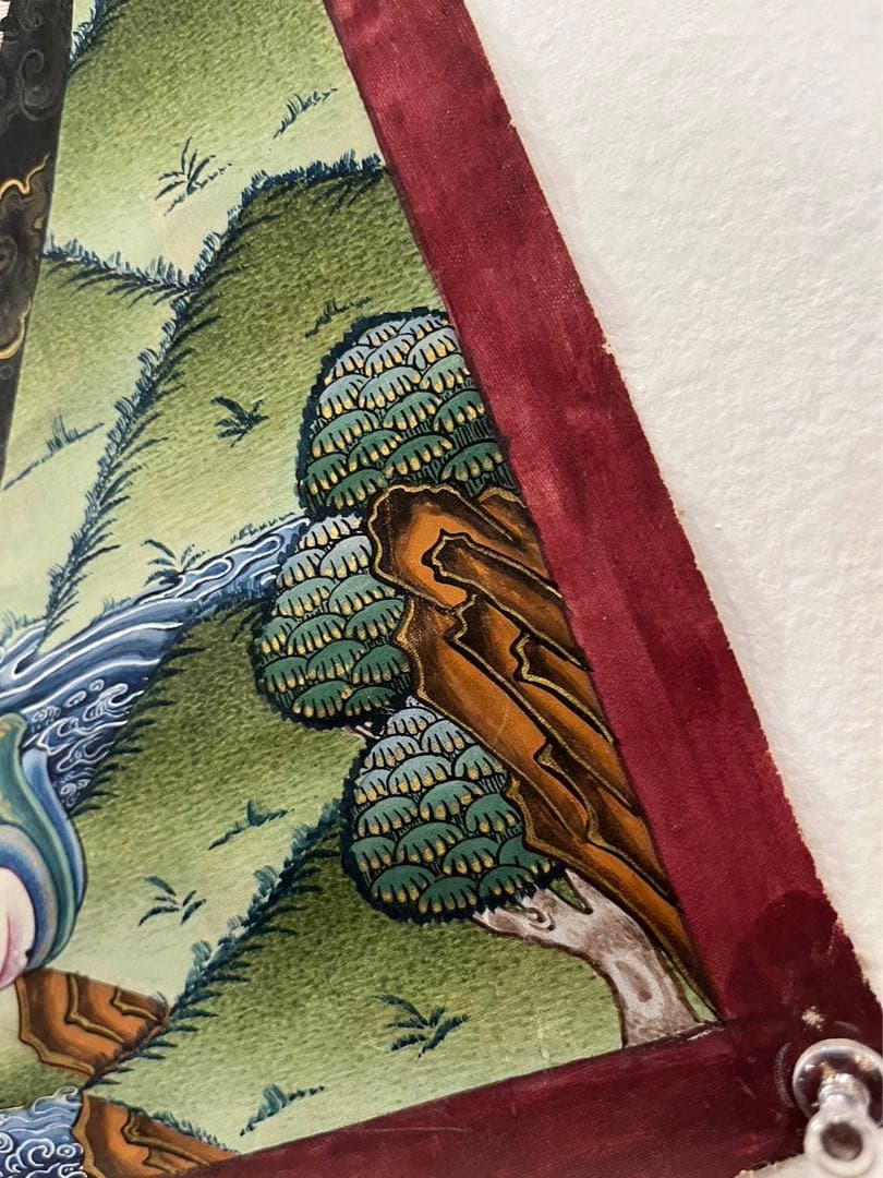 40年前のアンティーク 仏画 手書 タンカ 十一面千手千眼観世音菩薩 33x46