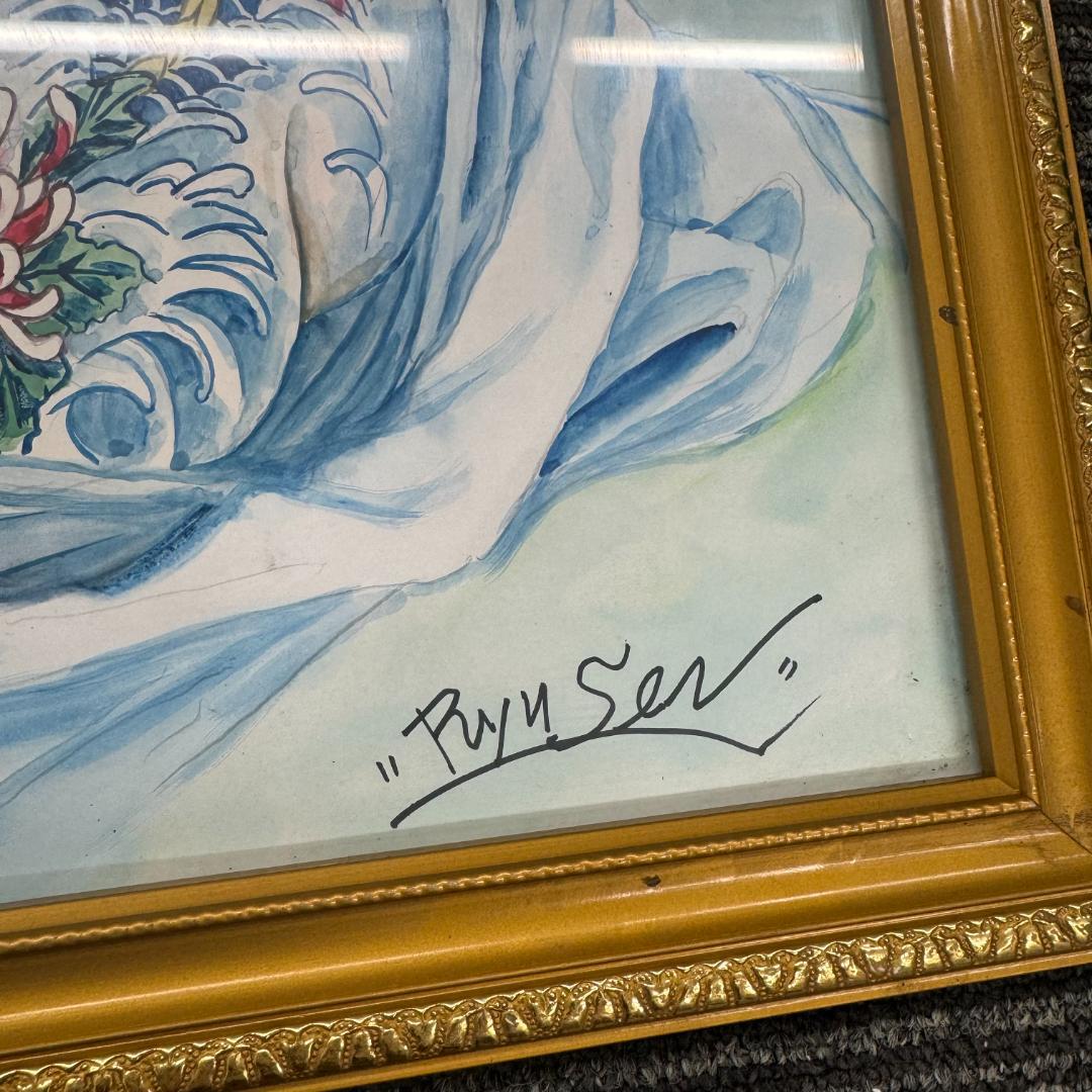 龍泉 リュウセン Ryu sen 刺青 龍上観音図 水彩画 在銘 艶絵