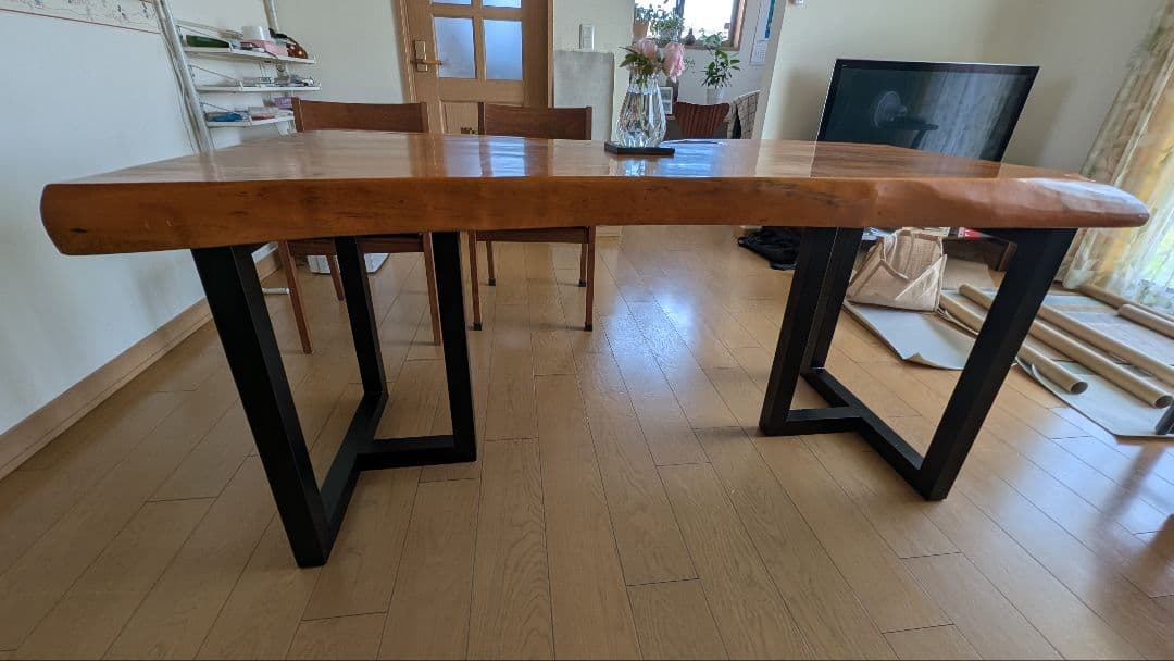 カミオ様限定　美品　欅　ケヤキ　一枚板ダイニングテーブル152x88x7　座卓脚