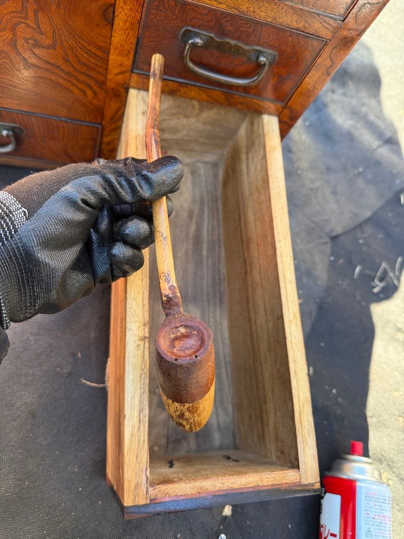 昭和初期 関東長火鉢 欅玉杢 木製 古民具 引き出し付 灰床 五徳 灰匙 猫板付