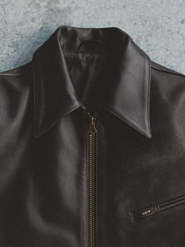 【LIDNM】 VINTAGE WASHED LEATHER ZIP Lサイズ