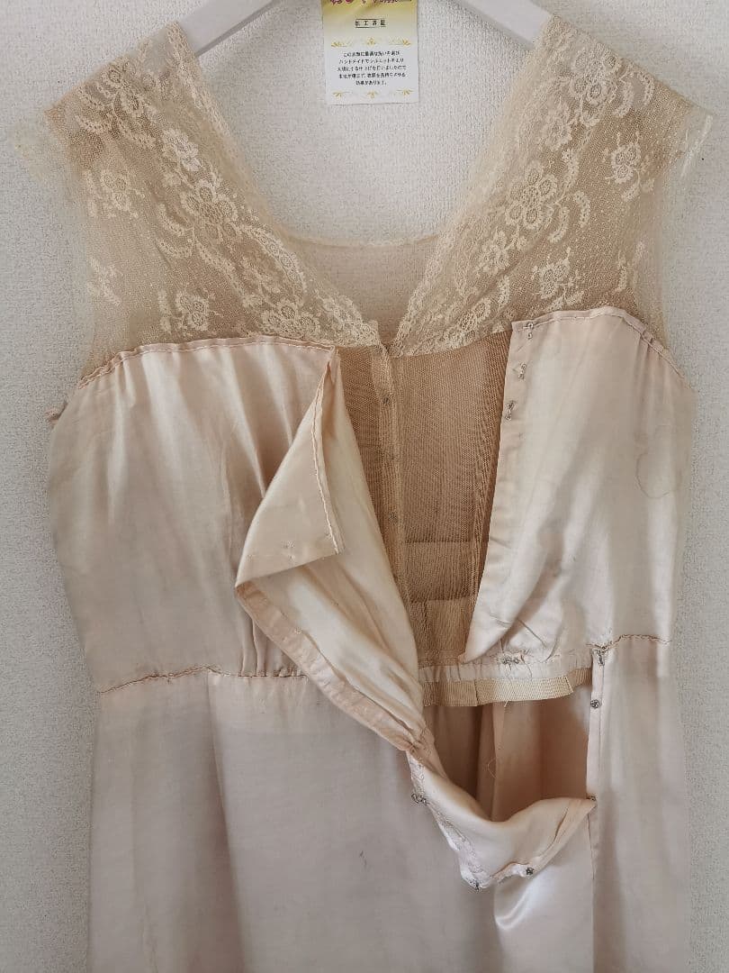 欧米アンティーク キャリックマクロスレース刺繍チュール パーティー シルクドレス