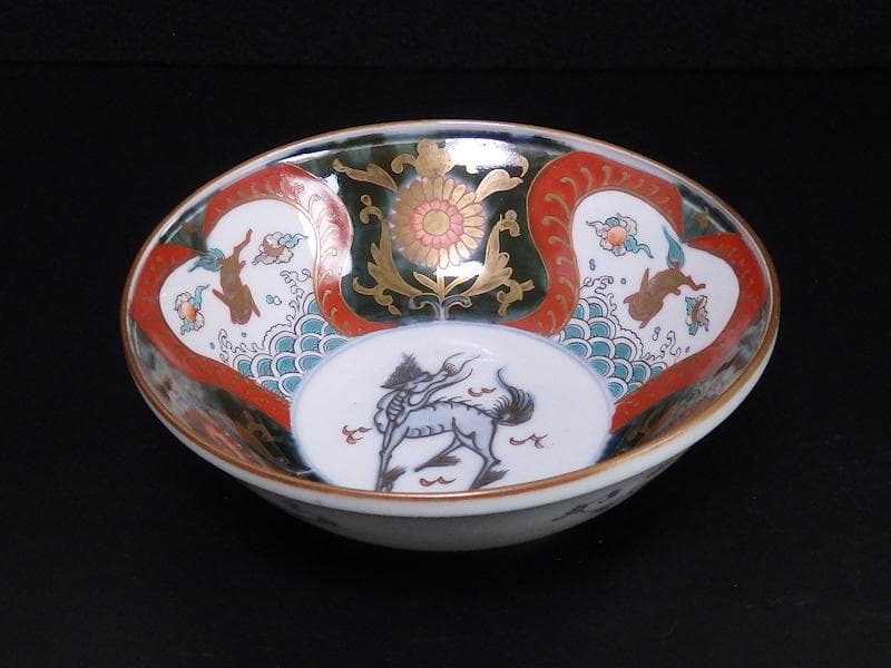 古伊万里　金襴手　波兎に花の図　膾皿　春寒鉢　５客　C961AS-BGd