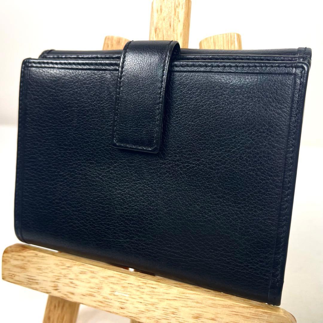ロエベ　折り財布　アナグラム　ビッグロゴ　エンボス　コンパクト　レザー　ブラック
