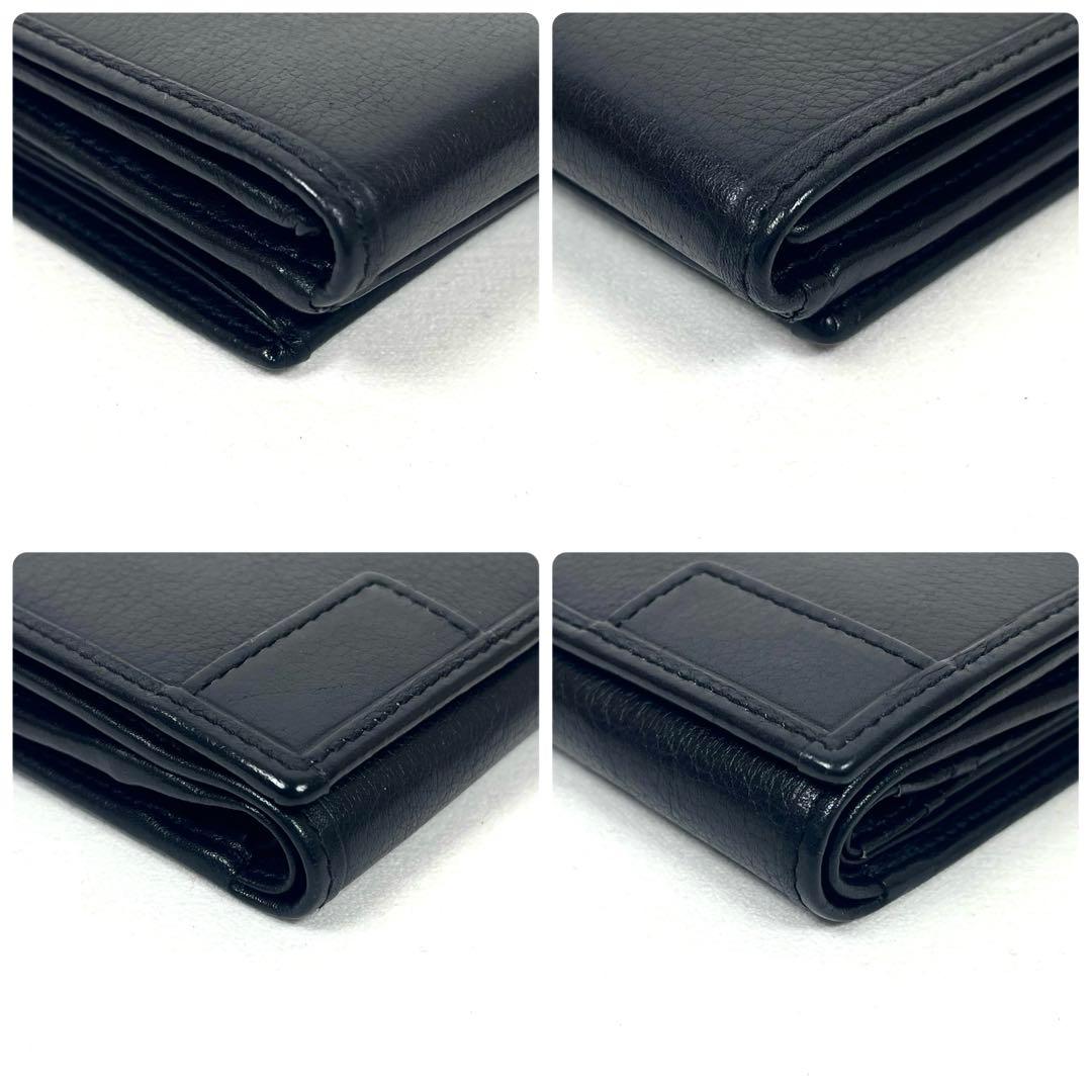 ロエベ　折り財布　アナグラム　ビッグロゴ　エンボス　コンパクト　レザー　ブラック