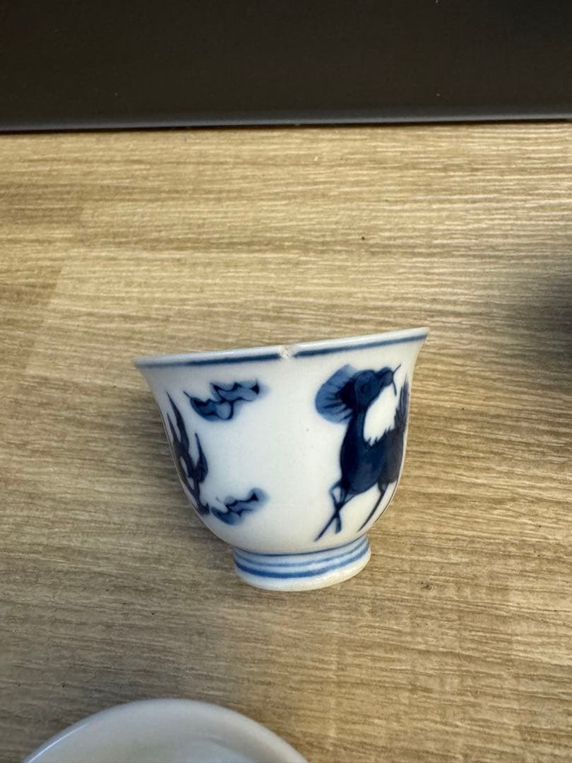 1520 煎茶道具　栄山作　染付青花『雲麒麟文』　煎茶碗5客　時代物