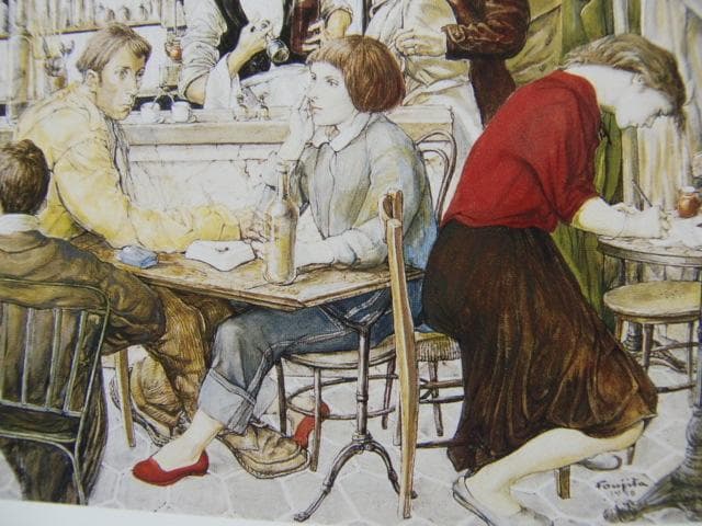 藤田嗣治、【ビストロ】、希少な画集より、新品高級額・額装付