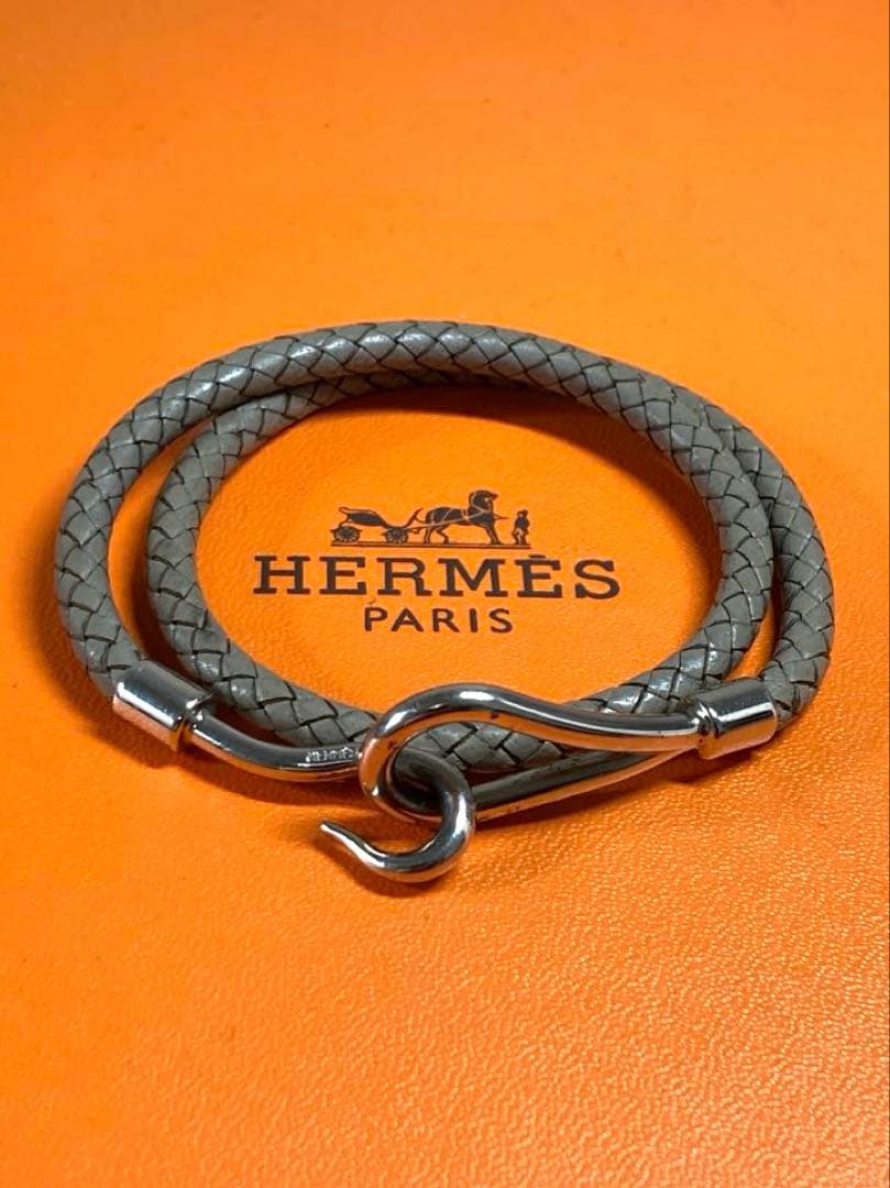 エルメス　ジャンボ　レザー　編み込み　シルバー　チョーカー　ブレスレット　箱付き