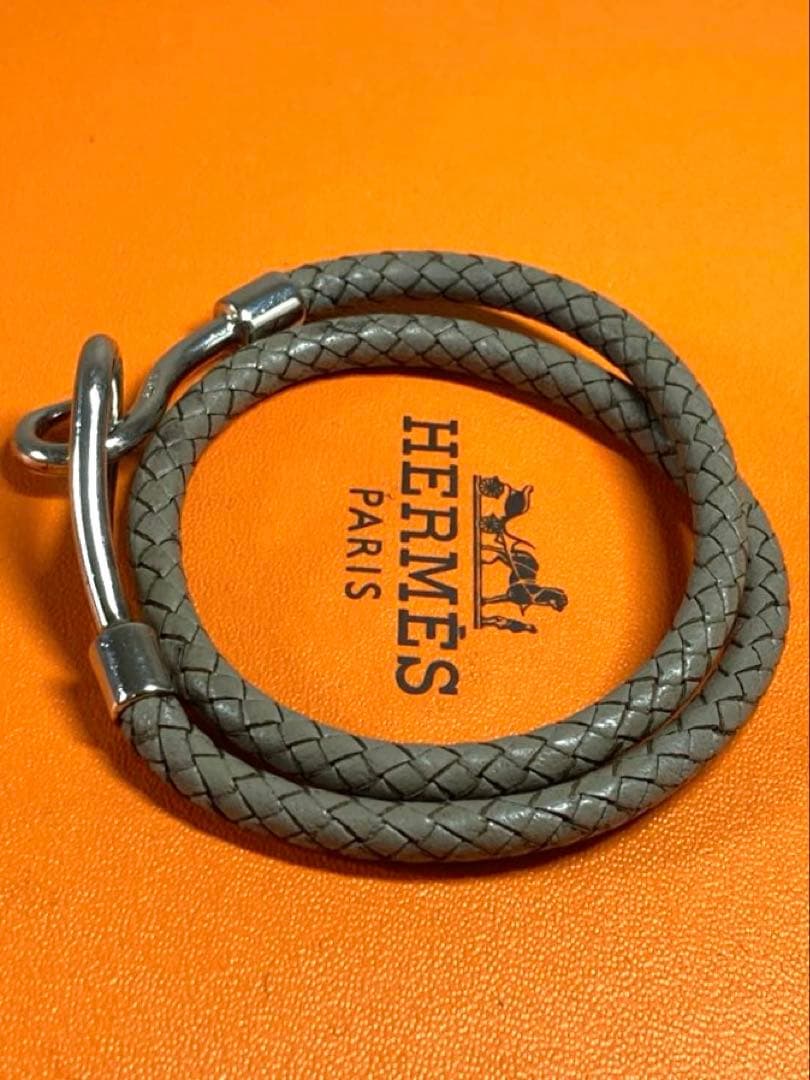 エルメス　ジャンボ　レザー　編み込み　シルバー　チョーカー　ブレスレット　箱付き