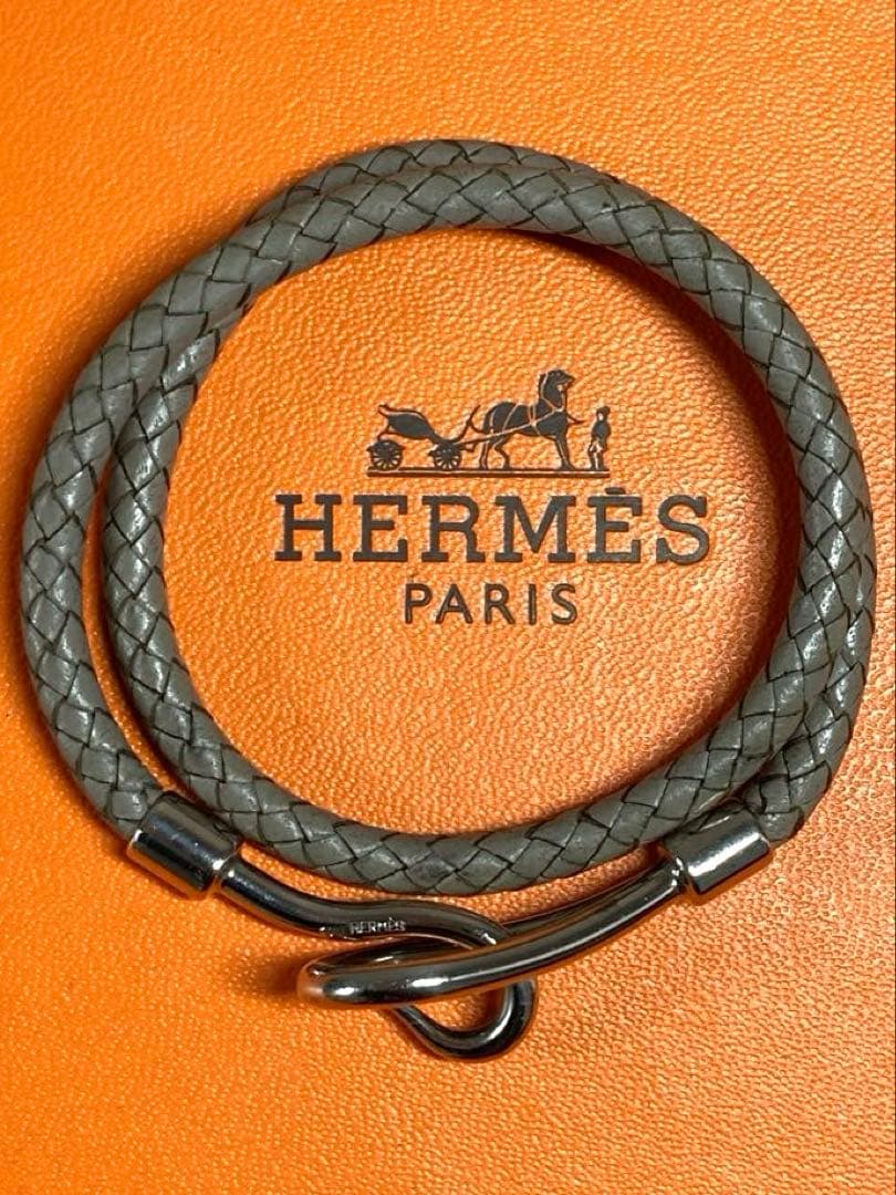 エルメス　ジャンボ　レザー　編み込み　シルバー　チョーカー　ブレスレット　箱付き