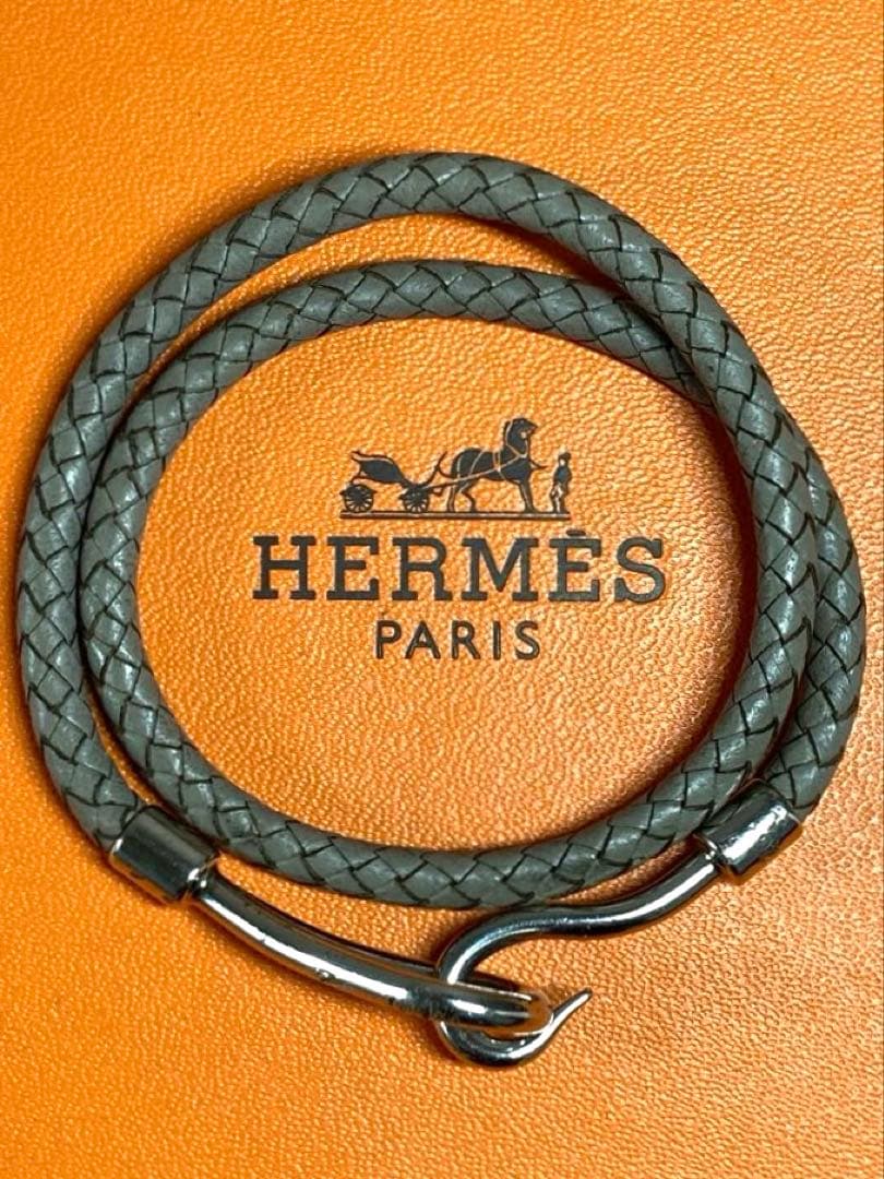 エルメス　ジャンボ　レザー　編み込み　シルバー　チョーカー　ブレスレット　箱付き