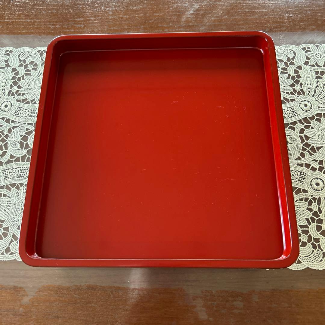 輪島塗り赤い漆器 膳 ５膳　約27cm x 27cm 昭和レトロ