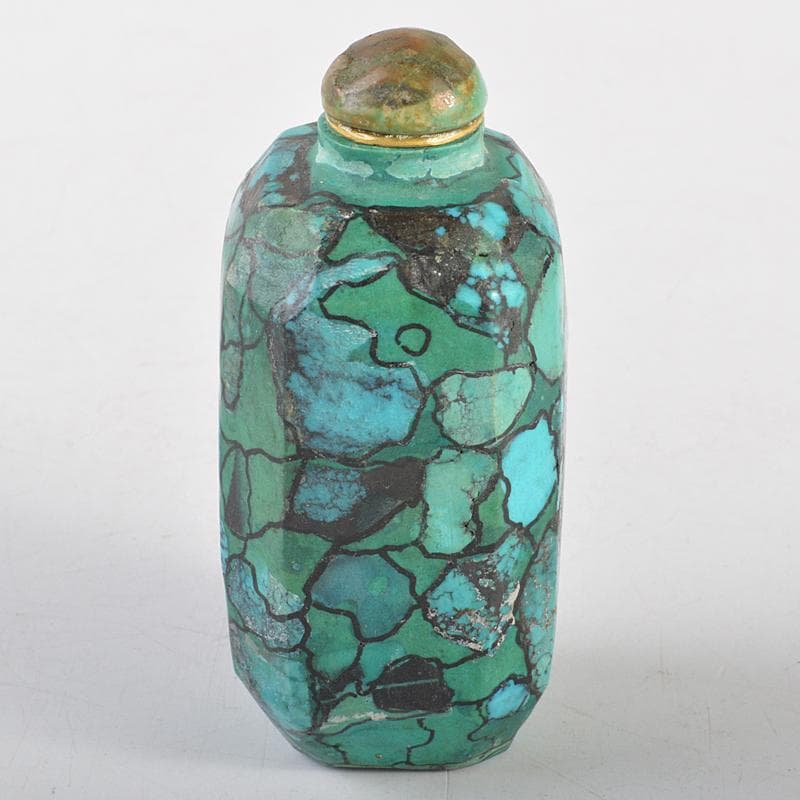 中国　玉石彫刻　孔雀石　マラカイト　ターコイズ　鼻煙壷　V　R5742