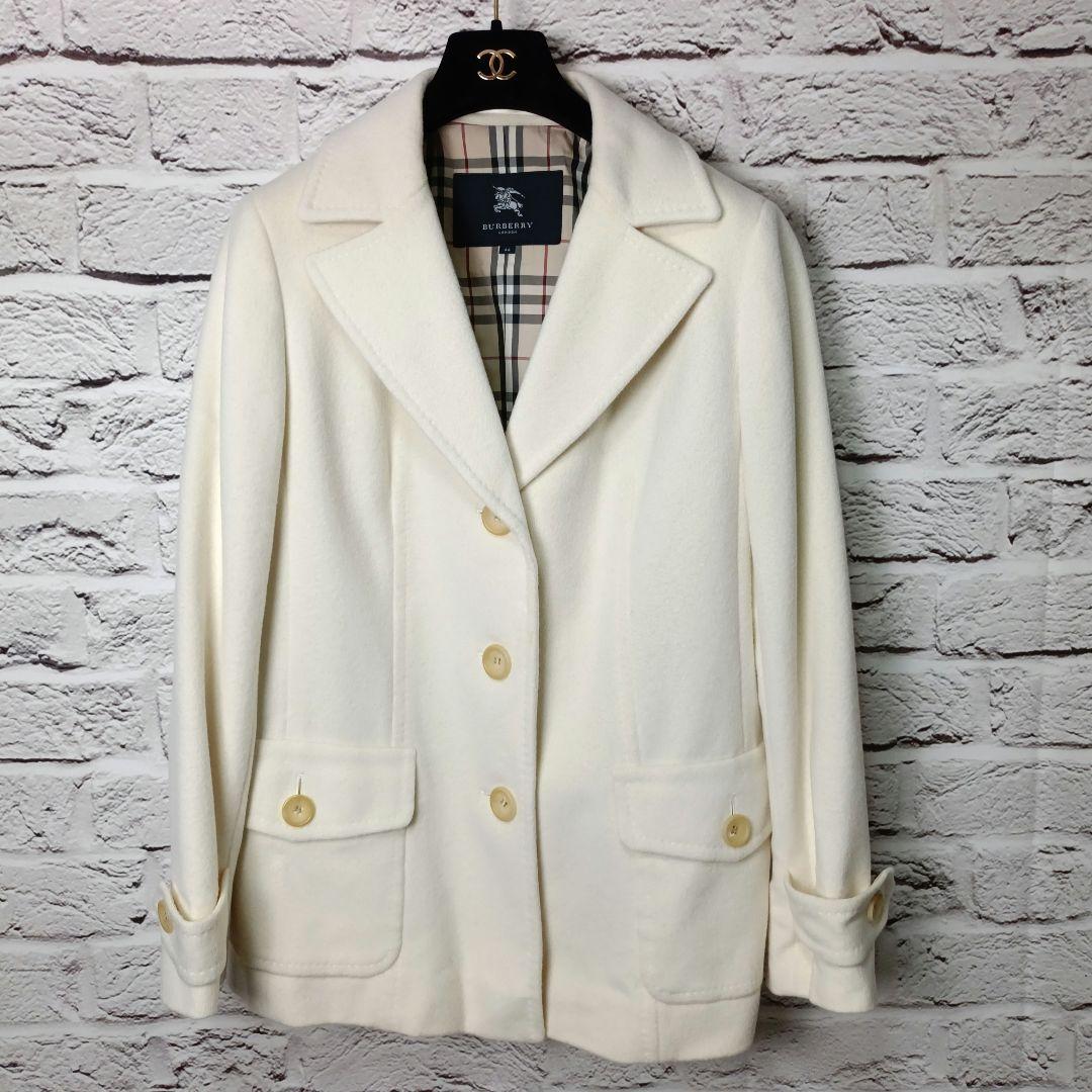 美品■BURBERRY LONDON アンゴラ混 ウールコート ホワイト